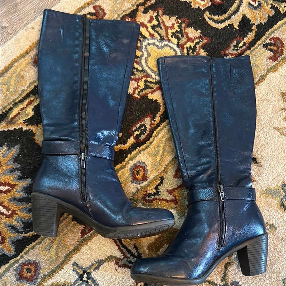 Levity Navy Blue Heeled Boots Classic Design
